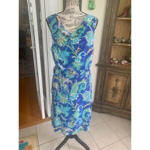 Lauren by Ralph Lauren Aleera Blue Paisley Jersey Cowl Neck Dress